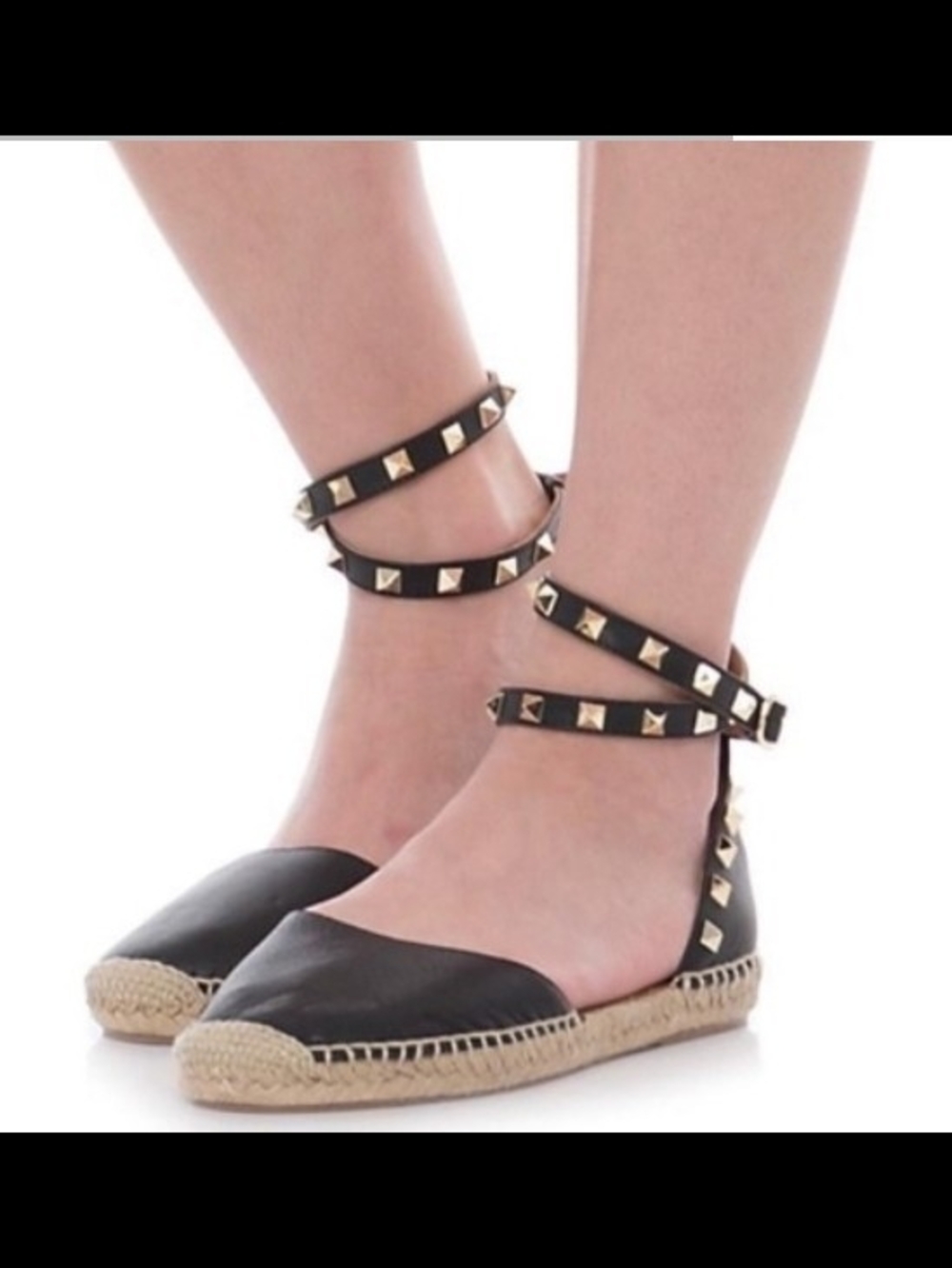 Maypol Studded Black Ankle-Wrap Flats